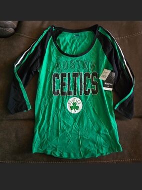 NBA Boston Celtics Green and Black Raglan Long Sleeve Tee